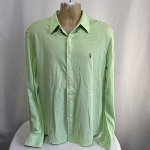 Polo Ralph Lauren Knit Oxford Shirt Men XL Green Button Down Shirt Long Sleeve